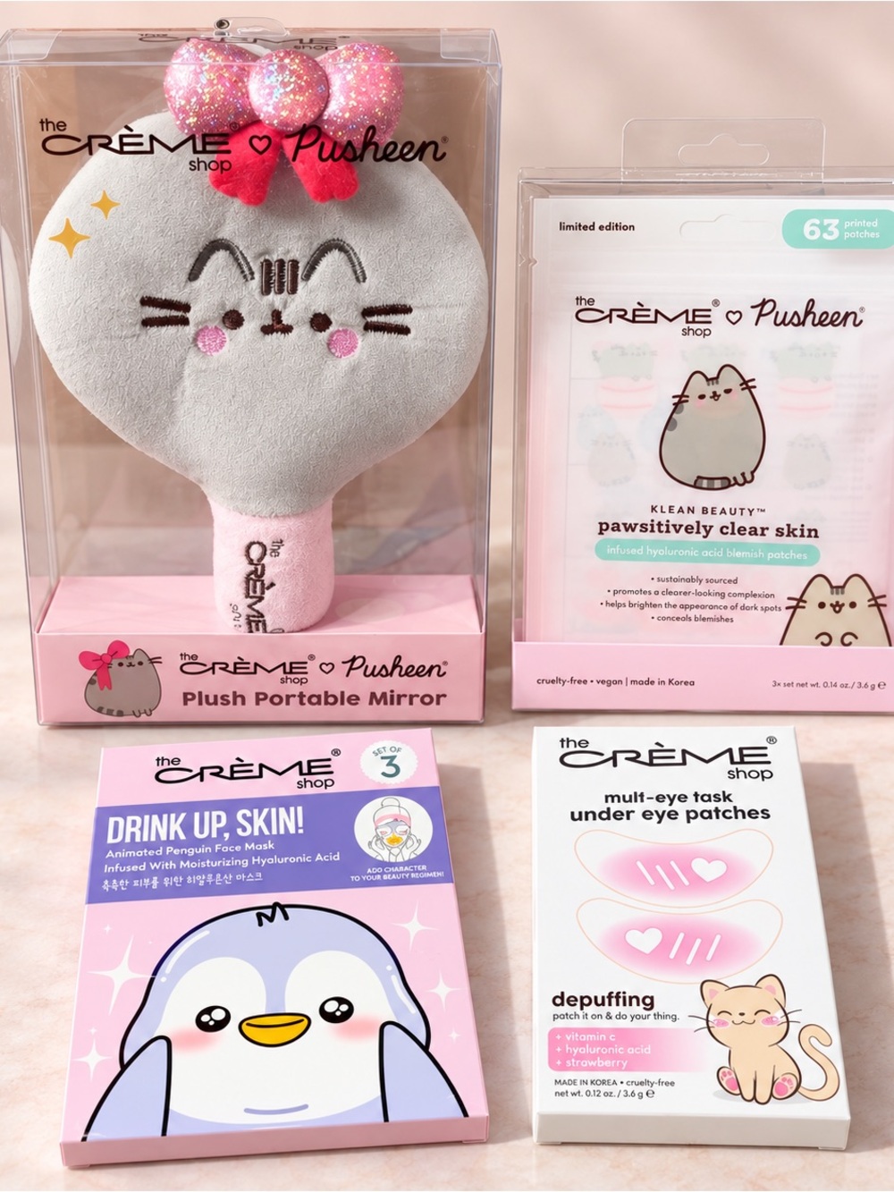 The Crème Shop x Pusheen Beauty Bundle | Plush Mirror & Skincare